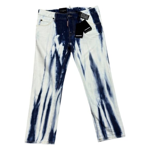 DSQUARED 2 (NWT) Mid Rise Crop Bleach Tie Dye Designer Denim Jeans Size 4 Small - Picture 1 of 7